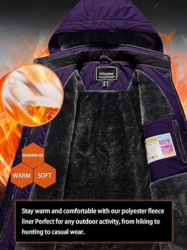 Miniatura 4 de TACVASEN Chaqueta de invierno para mujer, chaqueta de esquí impermeable, abrigo de nieve, chaqueta de lluvia de forro polar cálido con capucha