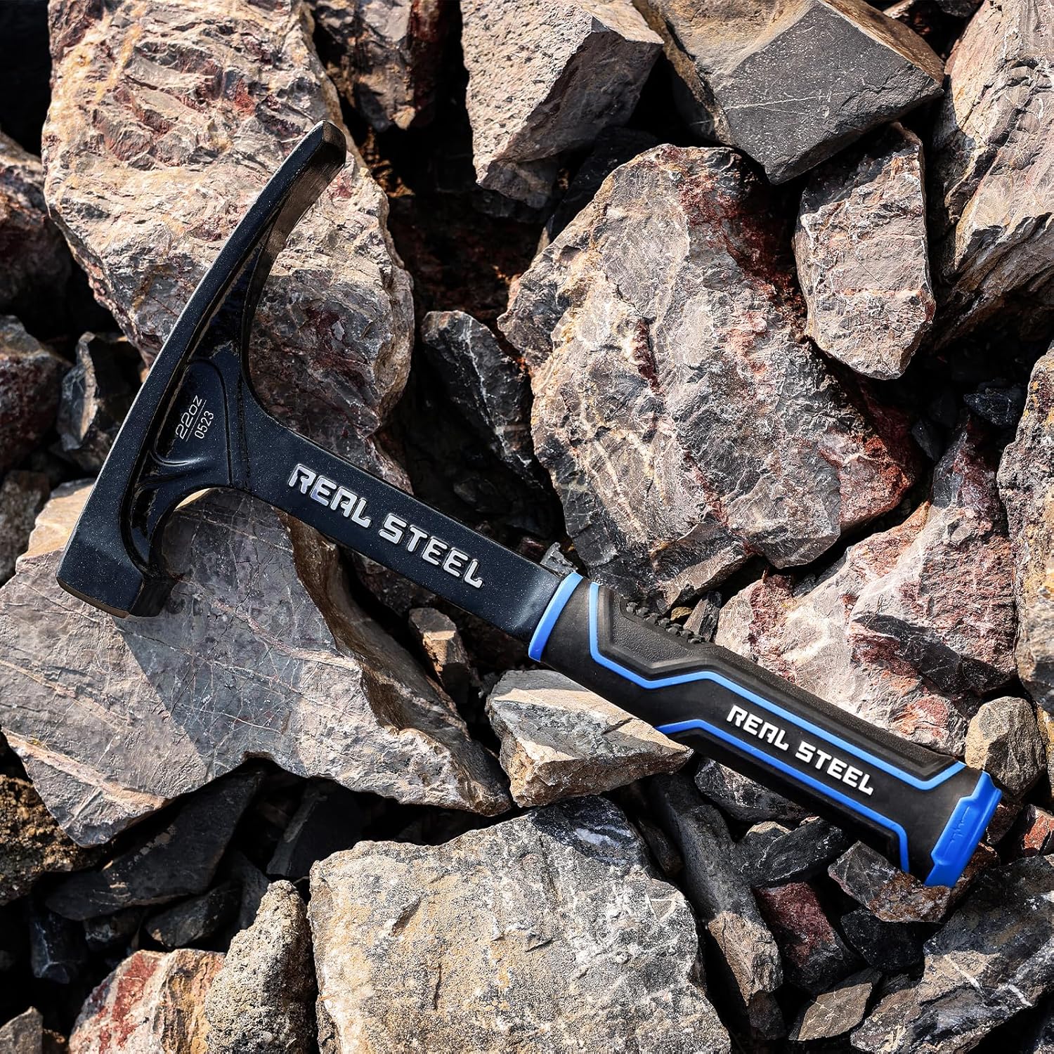 Real Steel Ultra Rock Pick Hammer 22 oz One Piece Steel Chipping Brick Masonry Hammer with Rubber Grip for Geological Study and Rock Hounding 0523