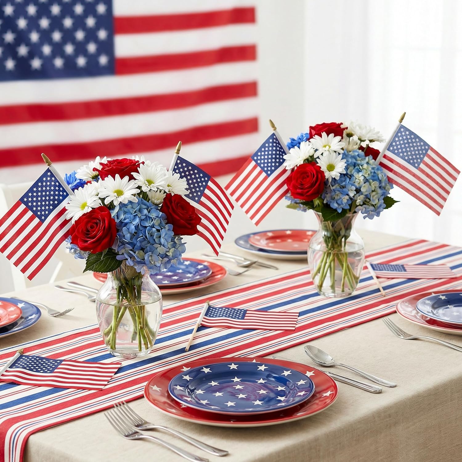 500 Pack Small American Flags on Stick 4x6 Inch, Mini Handheld USA Flags Bulk with Wooden Stick and Kid-Safe Spear Top, for Sports Events Patriotic Holidays Parades Parties, 4th of July Decorations