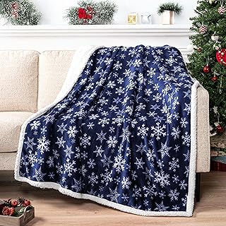 PAVILIA Blue Snowflake Christmas Sherpa Throw Blanket, Reversible Fleece...