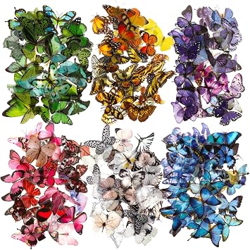 COMNICO 240PCS Butterfly Stickers, PET Waterproof Transparent Colorful Resin Decals Decorative for Nature Scrapbook Planners Laptops DIY Handbook Paper Crafts