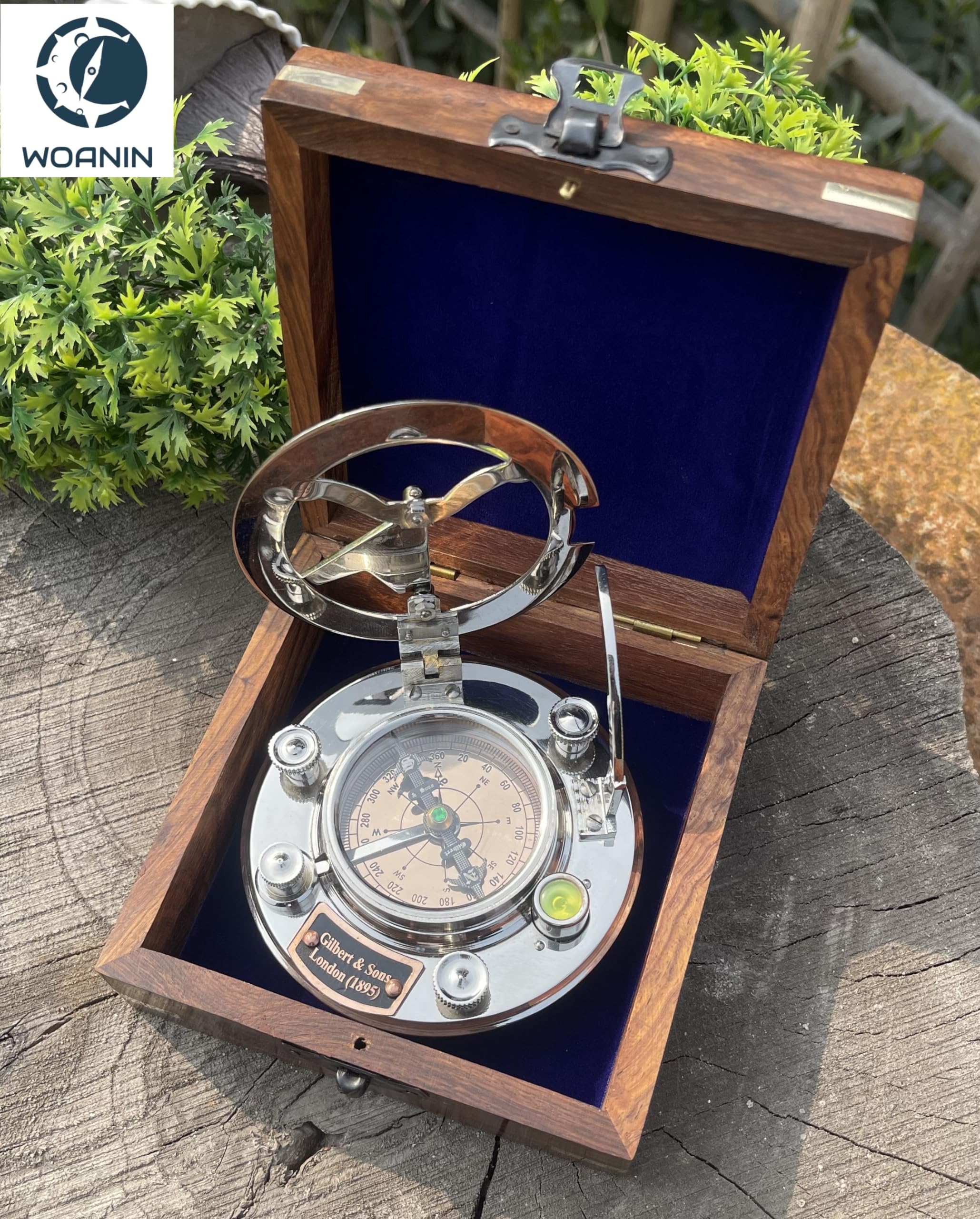Bussola con meridiana in ottone, regalo personalizzato per uomo, bellissimo orologio con meridiana fatta a mano, orologio solare inciso per lui, decorazione antica (WOANIN)
