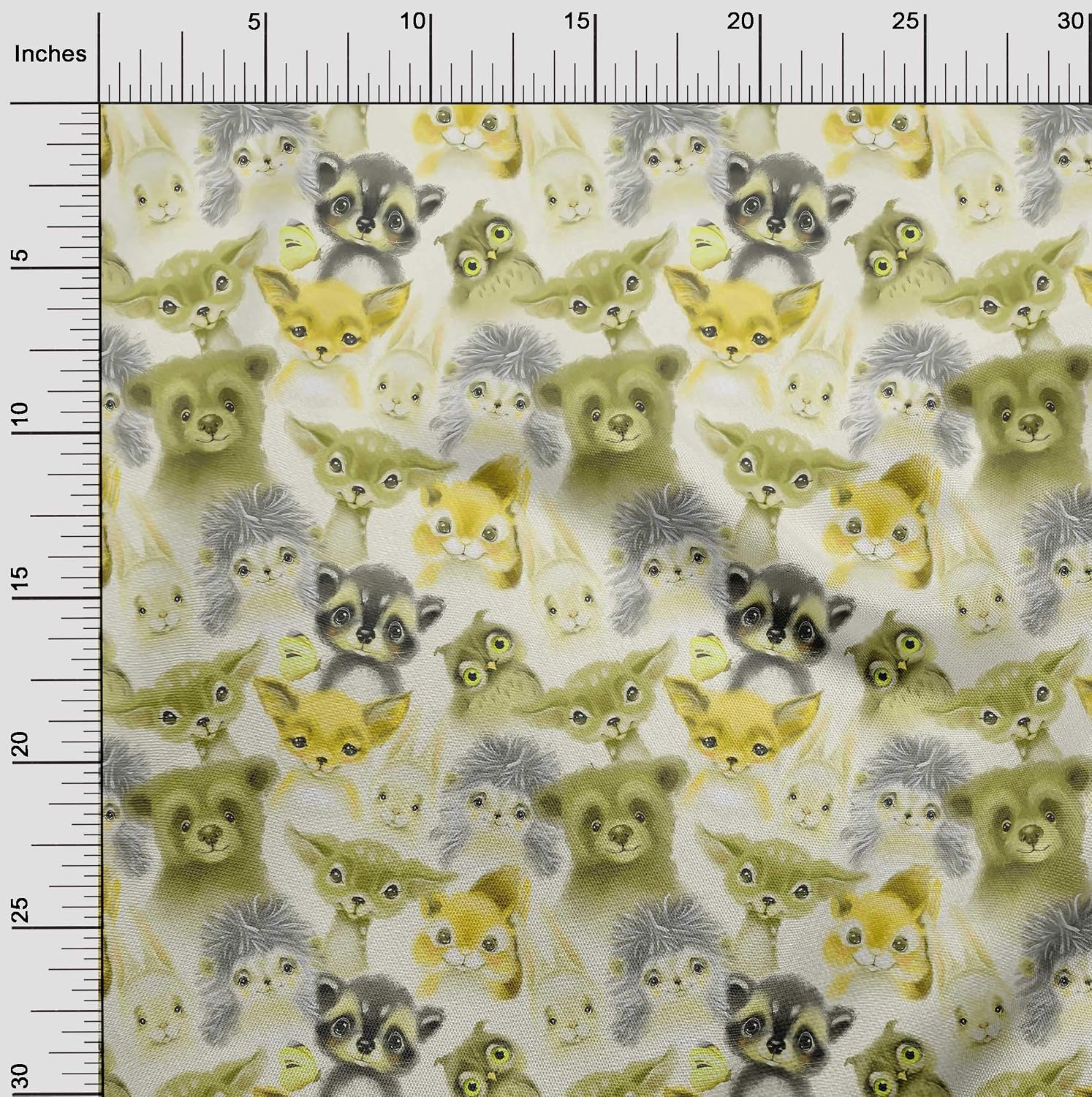 oneOone Polyester Spandex Olive Green Fabric Animals Watercolor Quilting Supplies Print Sewing Fabric by The Yard 56 Inch Wide
