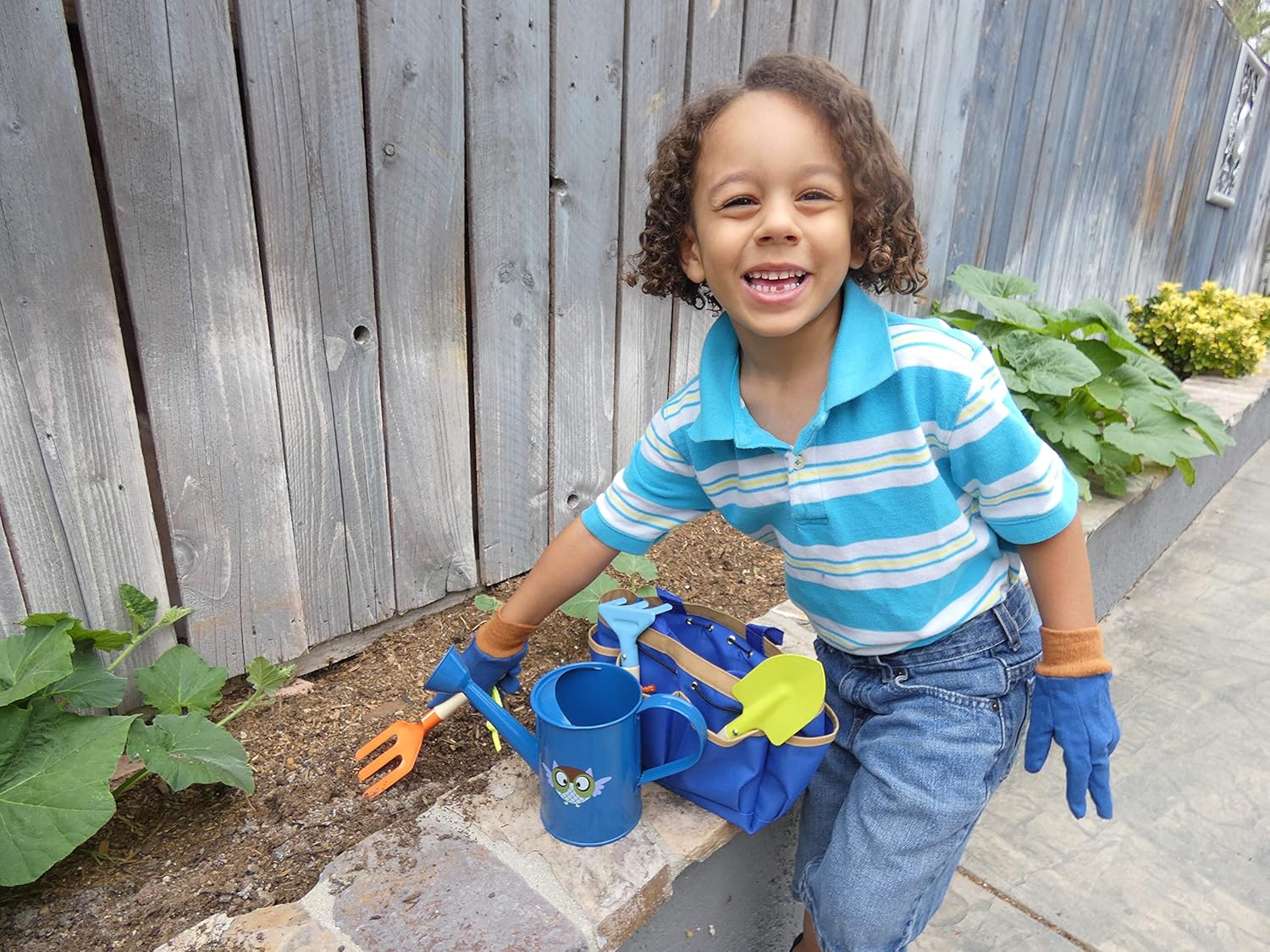 Large Watering Can with Complete Kids Garden Set (Dark Blue Set with Tan Trim) Set 2