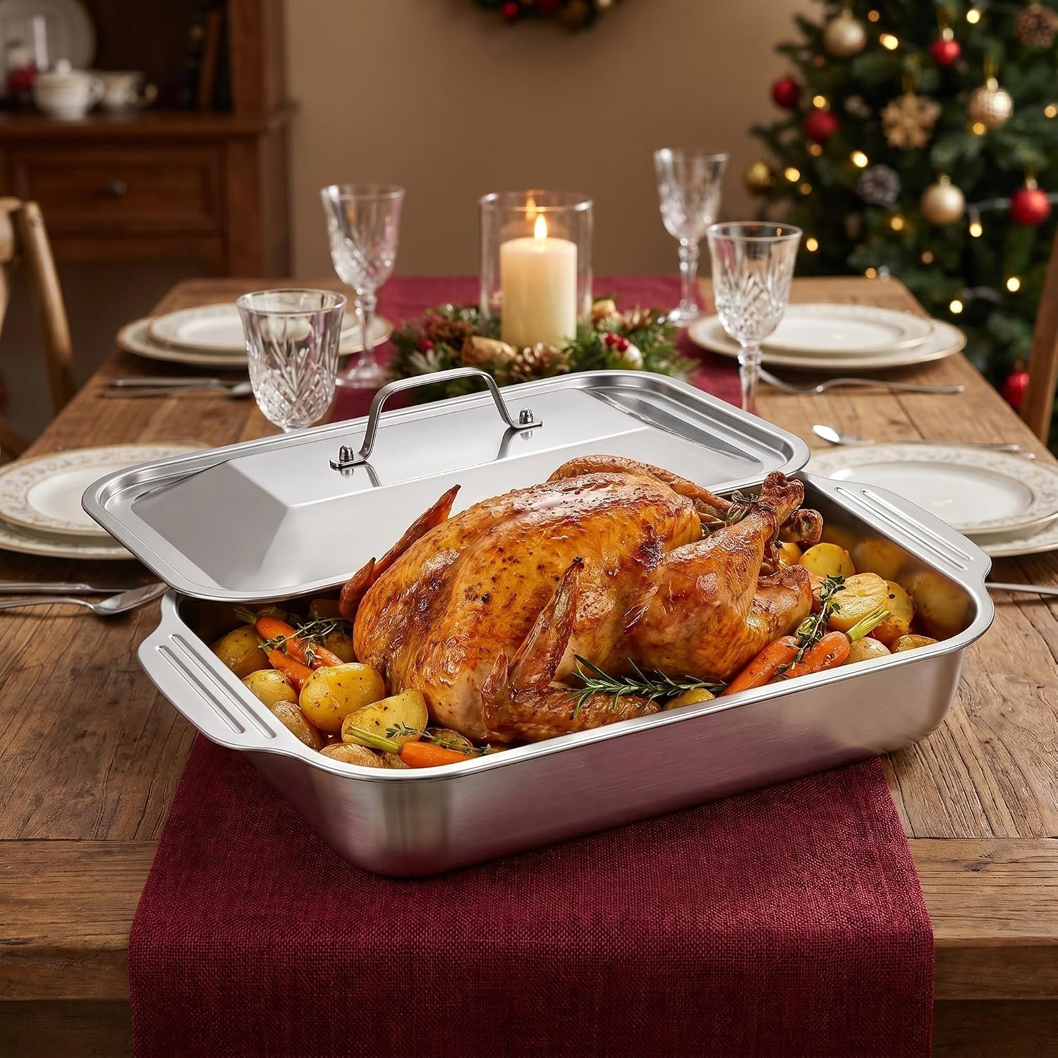 LABRIMP Rectangular Stainless Steel Fish Roasting Pan with Deep Tray and Multipurpose Use for Dining Scenarios and Outdoor Barbecues, Sturdy Baking Sheet for Oven Cooking