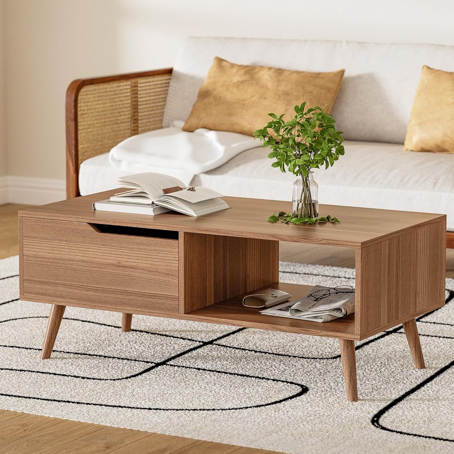 Amazon.com: DIYART Brown Coffee Table, Mid Century Modern Coffee Table ...