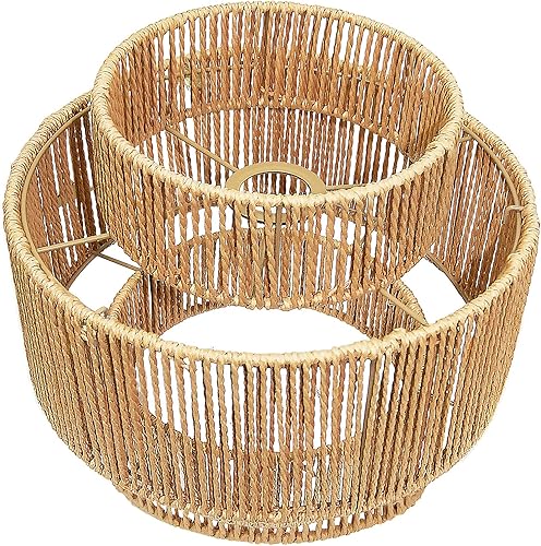 Lámpara colgante de ratán - iluminación colgante de 16.4 pies con cable enchufable, enchufe a toma de pared, interruptor de encendido y apagado;