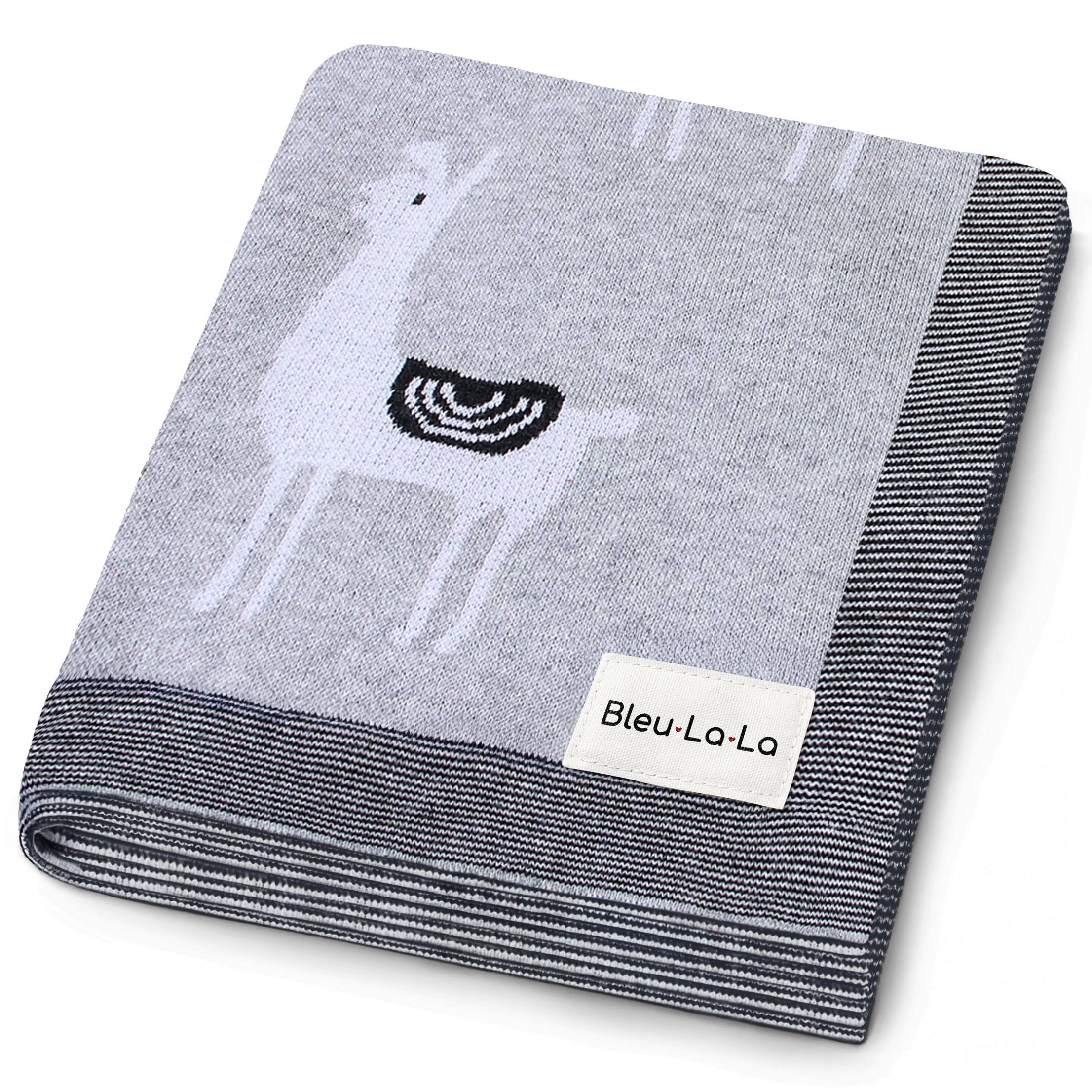 Knit Baby Swaddle Blanket - 100% Luxury Cotton Soft Cozy Receiving Swaddle Crib Stroller Blanket for Shower Gift Registry for Newborns, Infants, Toddlers (Llama - Grey)