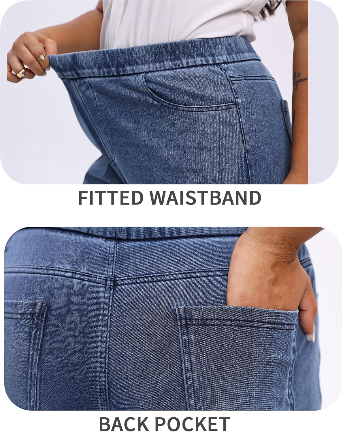 Wide Leg Pull On Jeans Womens High Rise Stretchy Jeans Denim Pants with Elastic Waist Tummy Control Straight Leg Pant - Image 5