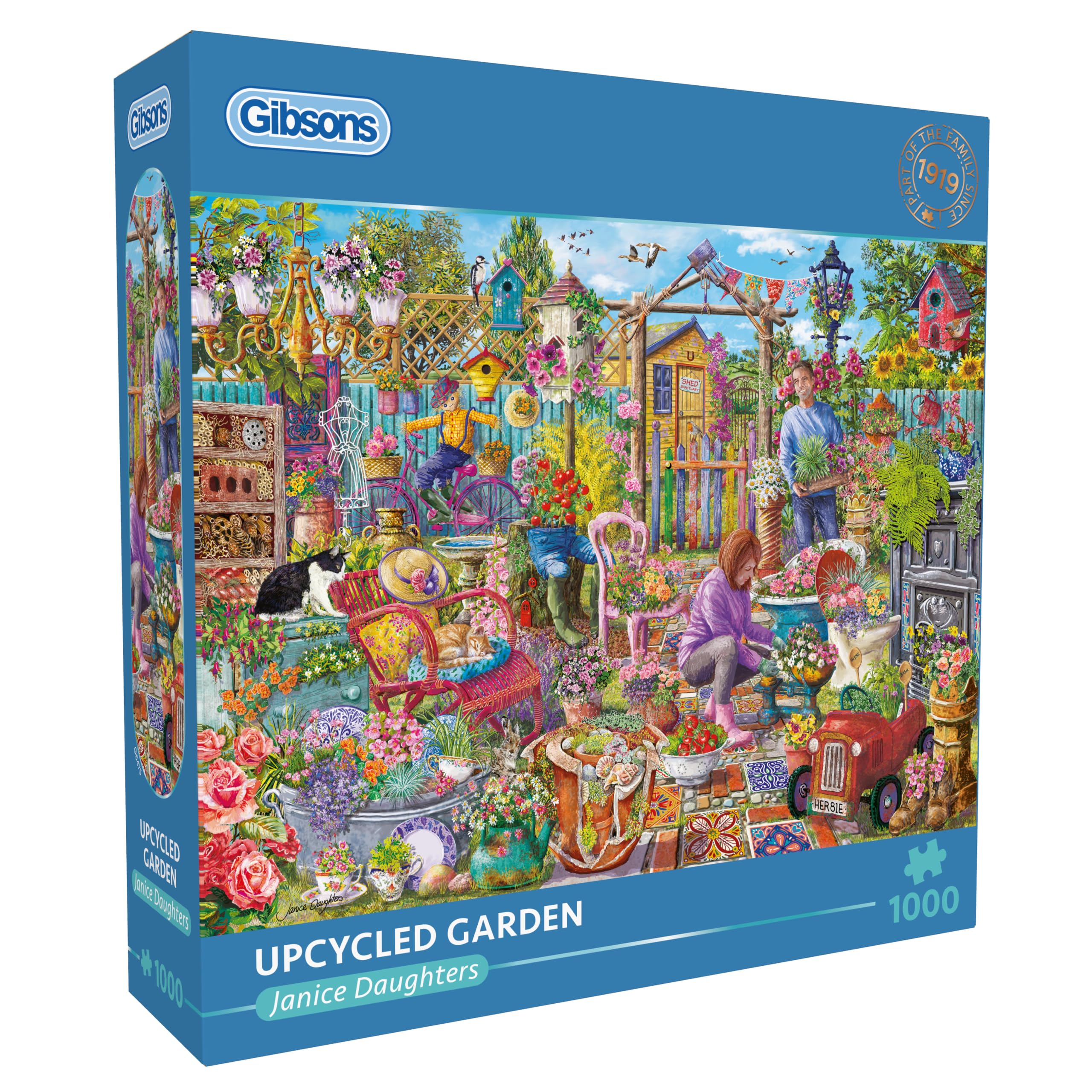 Gibsons Upcycled Garden 1000 Piece Jigsaw Puzzle for Adults – Colourful Garden Inspiration Scene by Janice Daughters – Sustainable Premium Puzzle Made in UK/EU - Great Gift