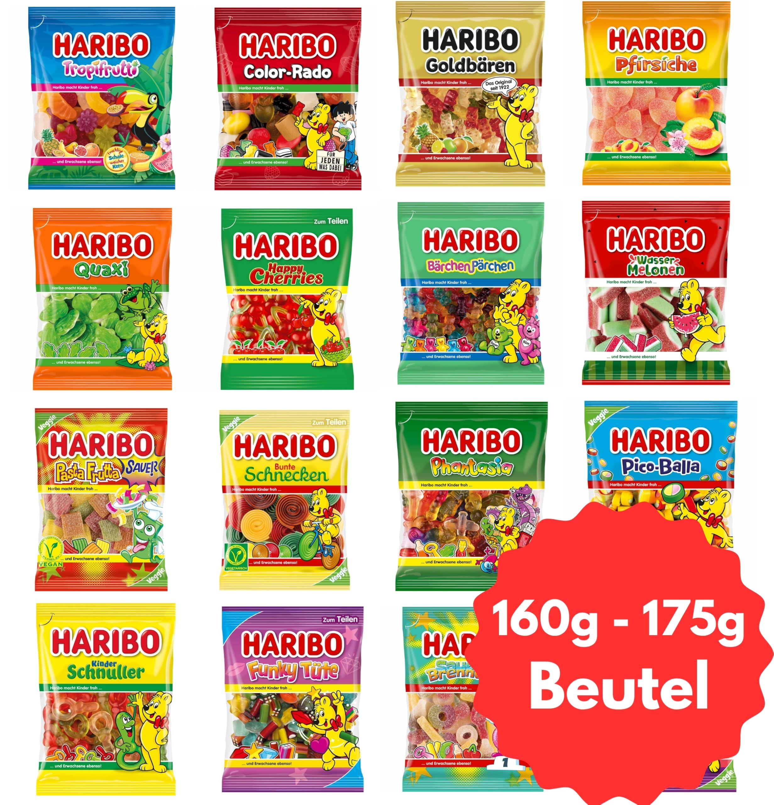 Haribo XXL-Mixpaket ca. 4 kg | Verschiedene Sorten & keine Dopplungen | Fruchtgummis Großpackung mit 22–25 Beuteln à 160–175 g | Geschenk & Karnevals-Wurfmaterial