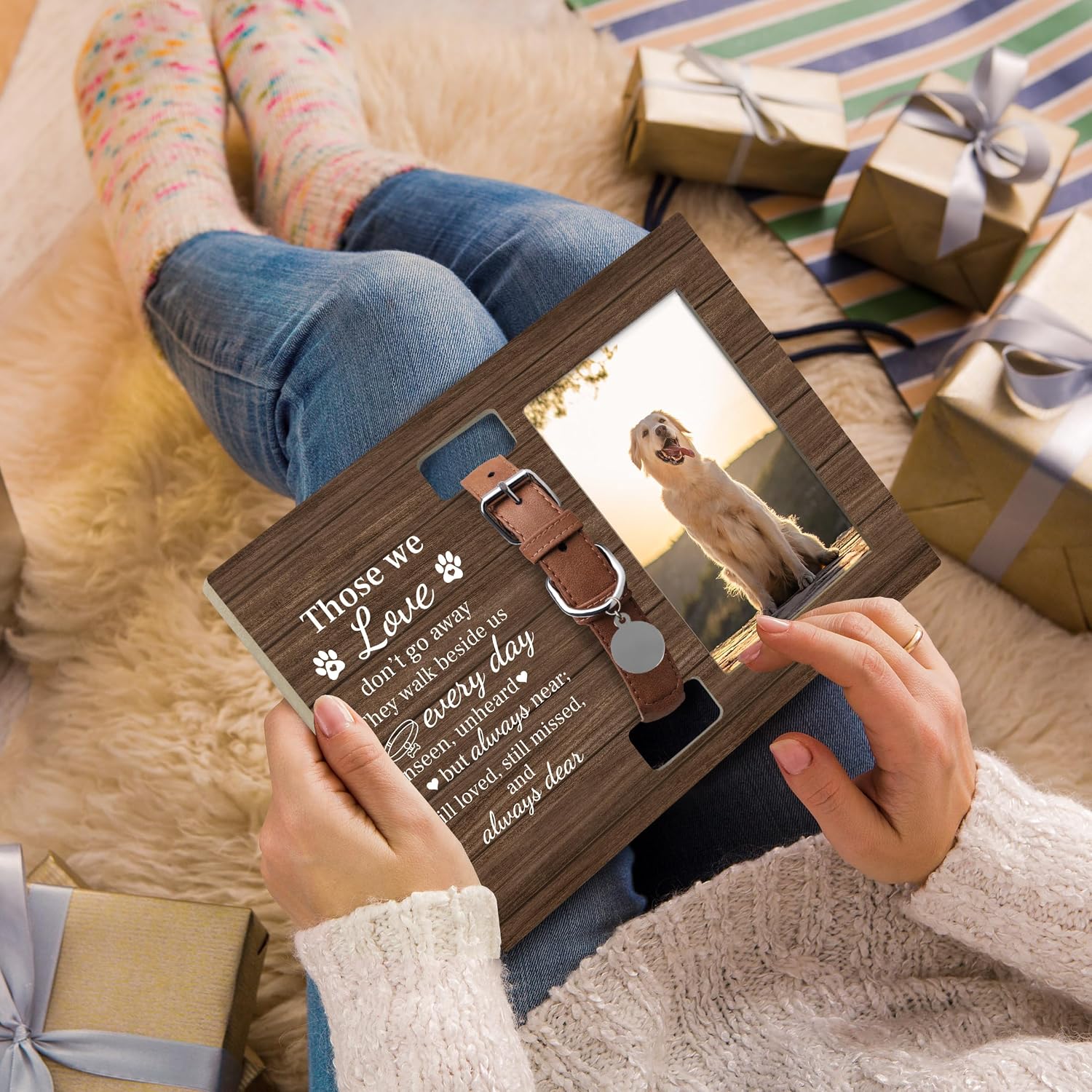 Dog Cat Pet Memorial Picture Frame with Collar Holder, Pet Cat Dog Memorial Loss Sympathy Gifts for Loss of Dogs,Those We Love Don't Go Away Picture Photo Frames for Dogs that Passed,4x6 Photo image 4