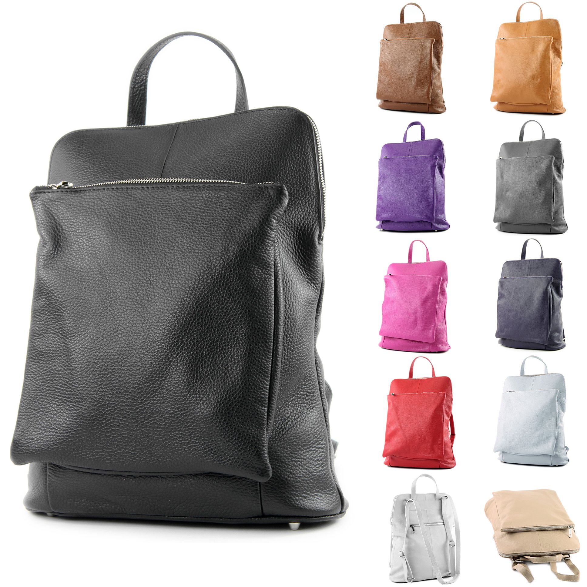 modamoda de T141 Damen Leder Rucksack Damentasche Schultertasche handmade in Italy, Farbe:Senfgelb2021