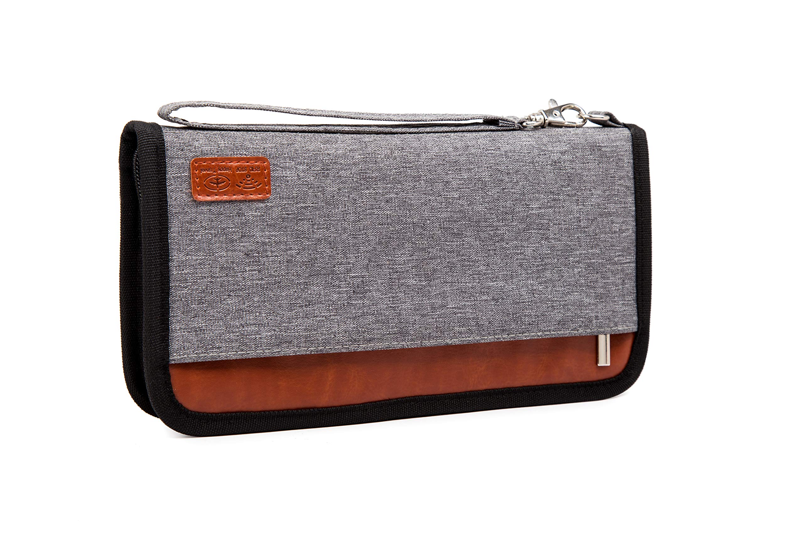 Family Travel Passport Holder RFID Blocking Portable Travel Wallet Document Organizer with Zipper for Women & Men