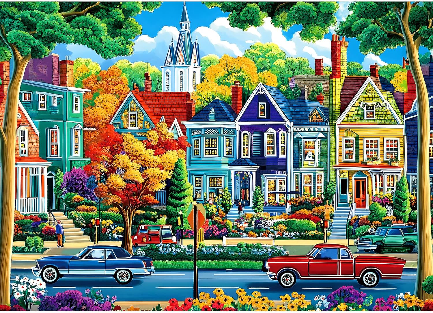 Fall City Landscape Puzzles for Adults 1000 Pieces Funny