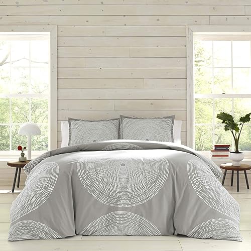 Miniatura 6 de Marimekko - Juego de funda de edredón tamaño King, ropa de cama de percal de algodón suave con fundas a juego, decoración ligera para el hogar (gris