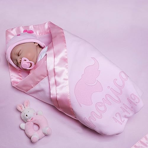 Miniatura 2 de AmazingItems Manta grande personalizada para bebé (rosa)  Lindo elefante  36 x 36 pulgadas, ribete satinado, forro polar  Mantas de recepción de