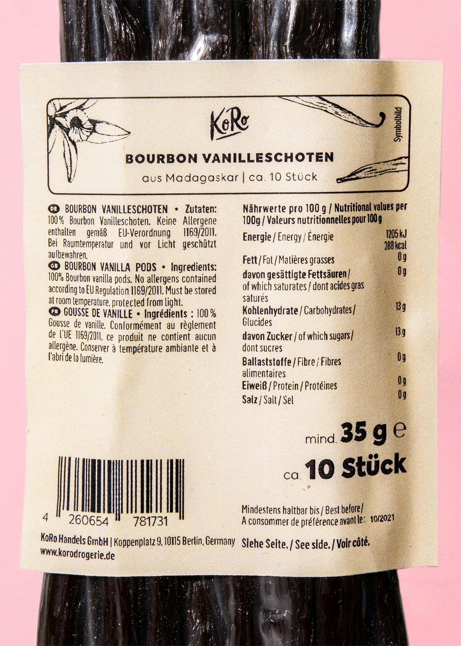 KoRo - Baccelli di vaniglia Bourbon 35 g - dal Madagascar - 100% naturale - dolce e aromatica