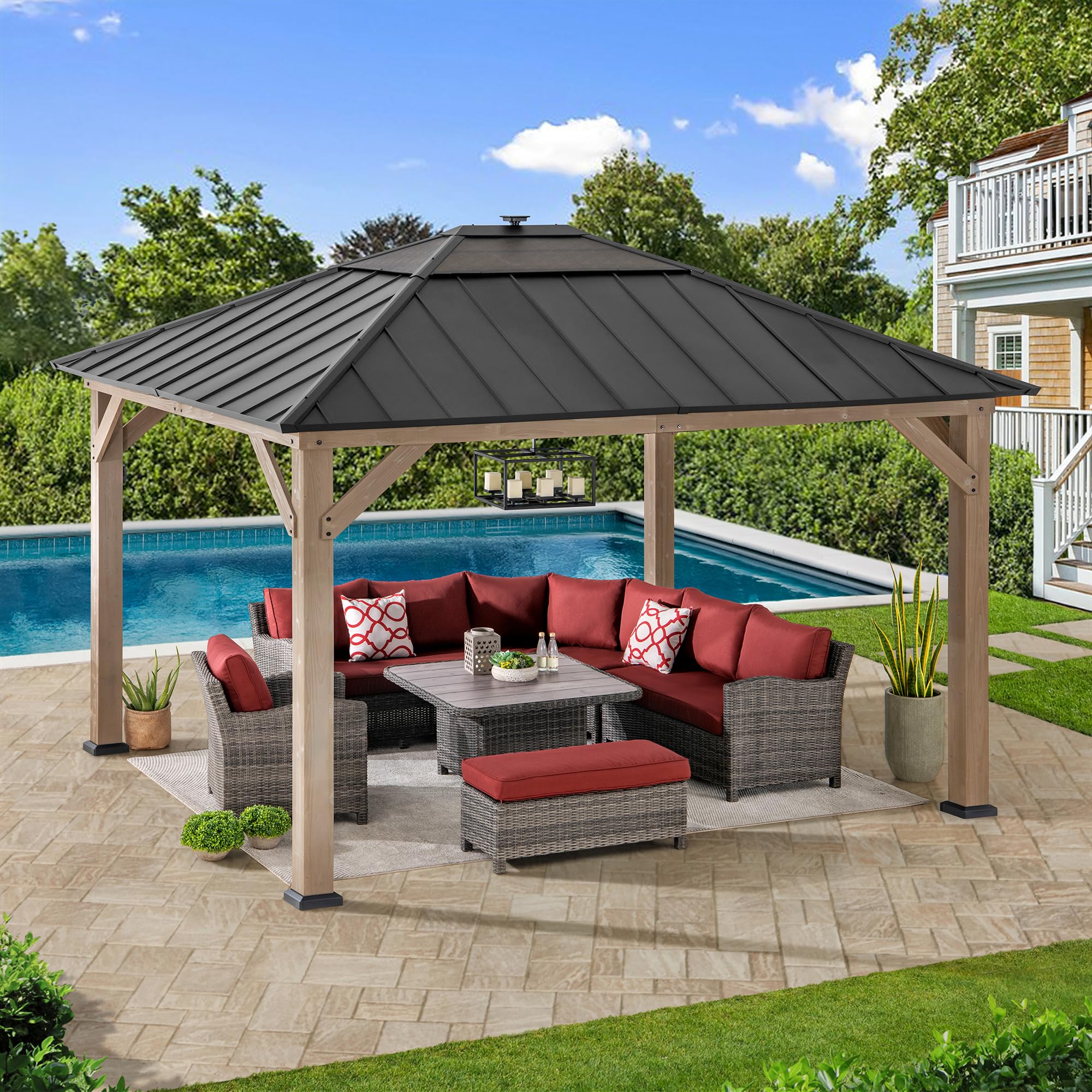 Amazon.com : Sunjoy 11' x 13' Grayden Wood Gazebo, Outdoor Patio