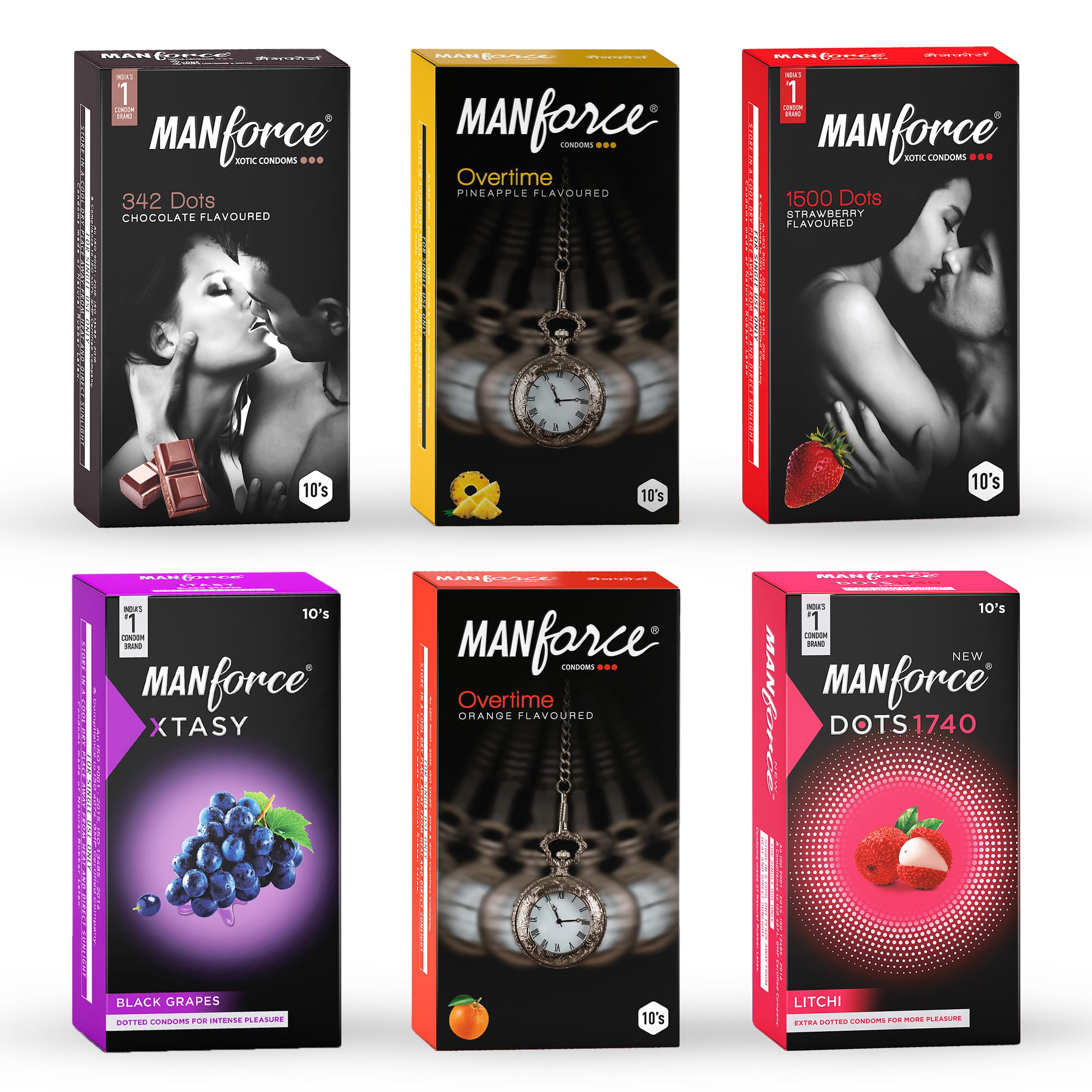 Manforce Multi Variant Condoms Combo | 60 pcs | Extra Dotted, Ribbed, Contoured, & Lubricated Latex Condoms