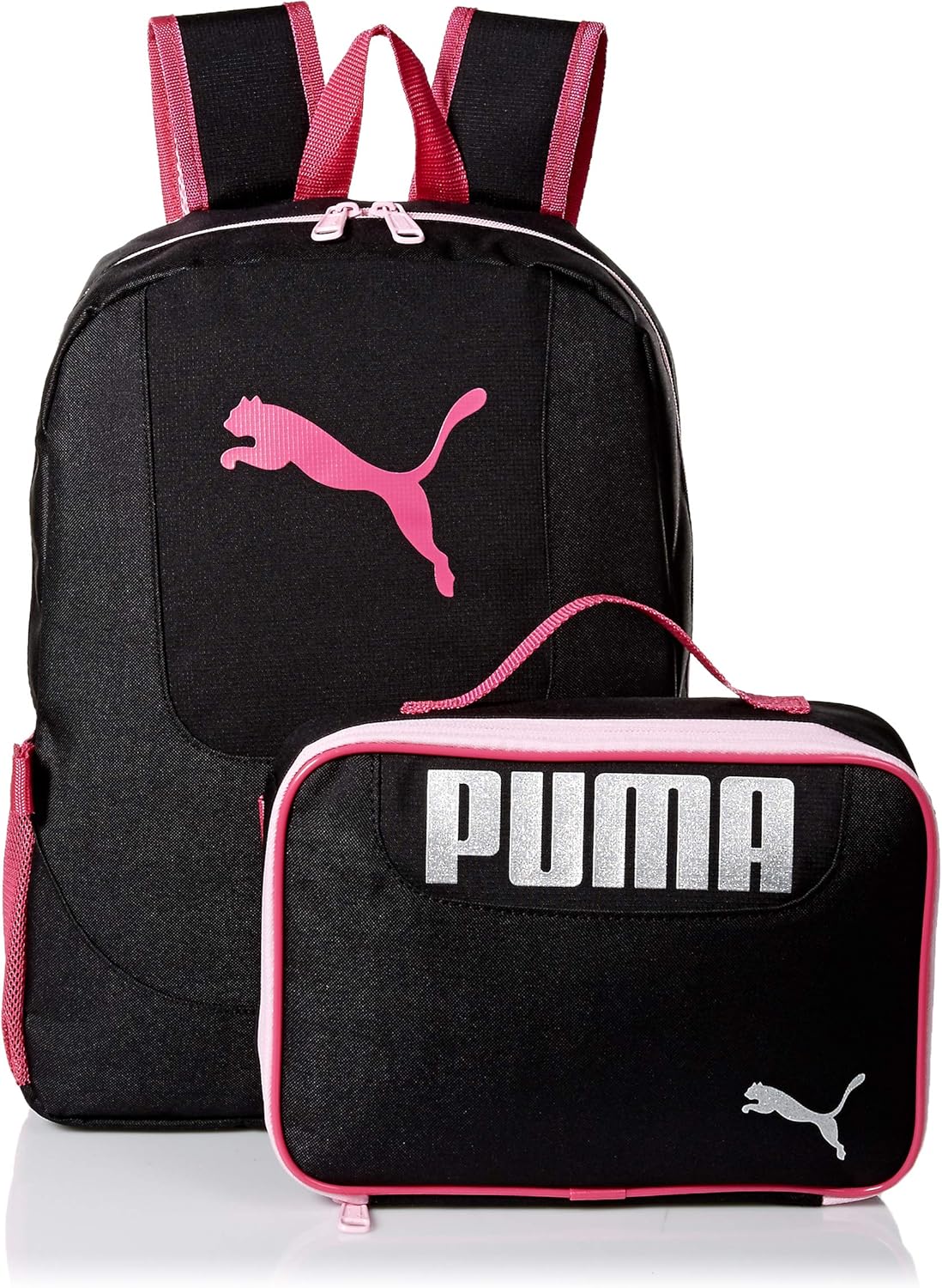 PUMA Girls' Big Lunch Box Backpack Combo, black/Pink, Youth Size