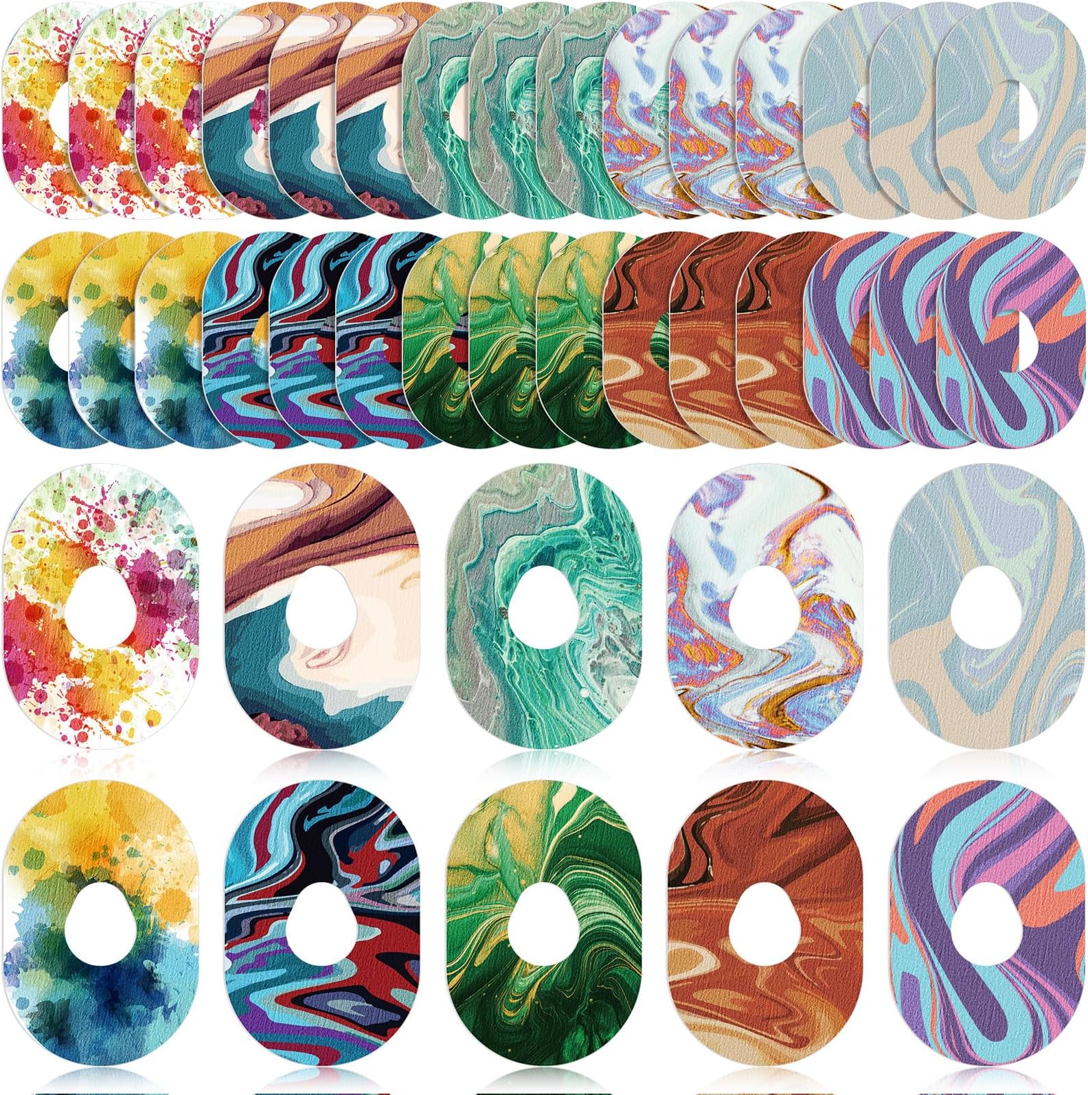 Siifert 30 Pack Adhesive Patches Compatible with Dexcom G7 G6 CGM Tape Breathable Overpatch Pre Cut Adhesive Water-Resistant Tape Stickers Sensor Covers, 10 Swirl Styles(Compatible with Dexcom G7)