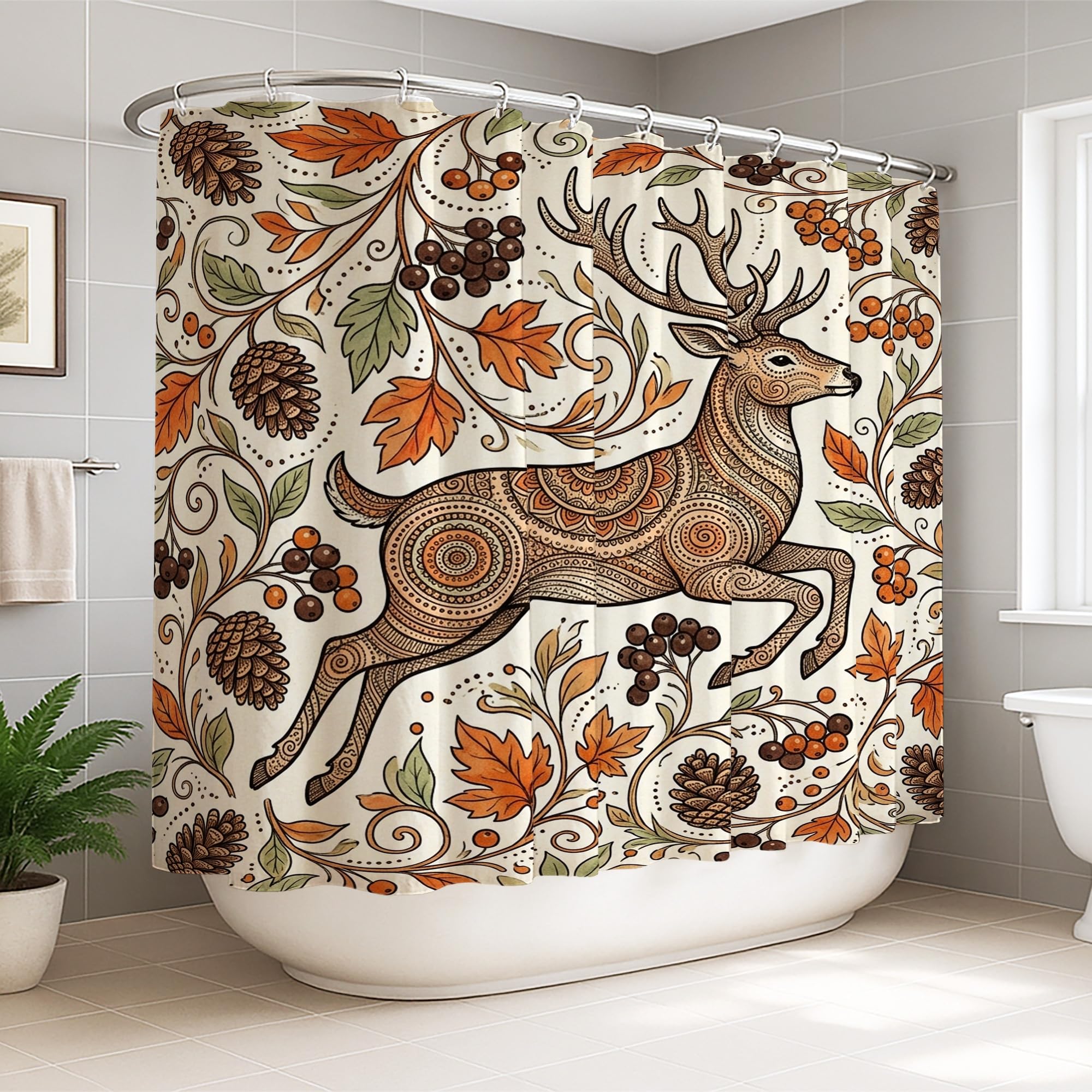 Rideau de douche extra large marron motif cerf 274x183 cm