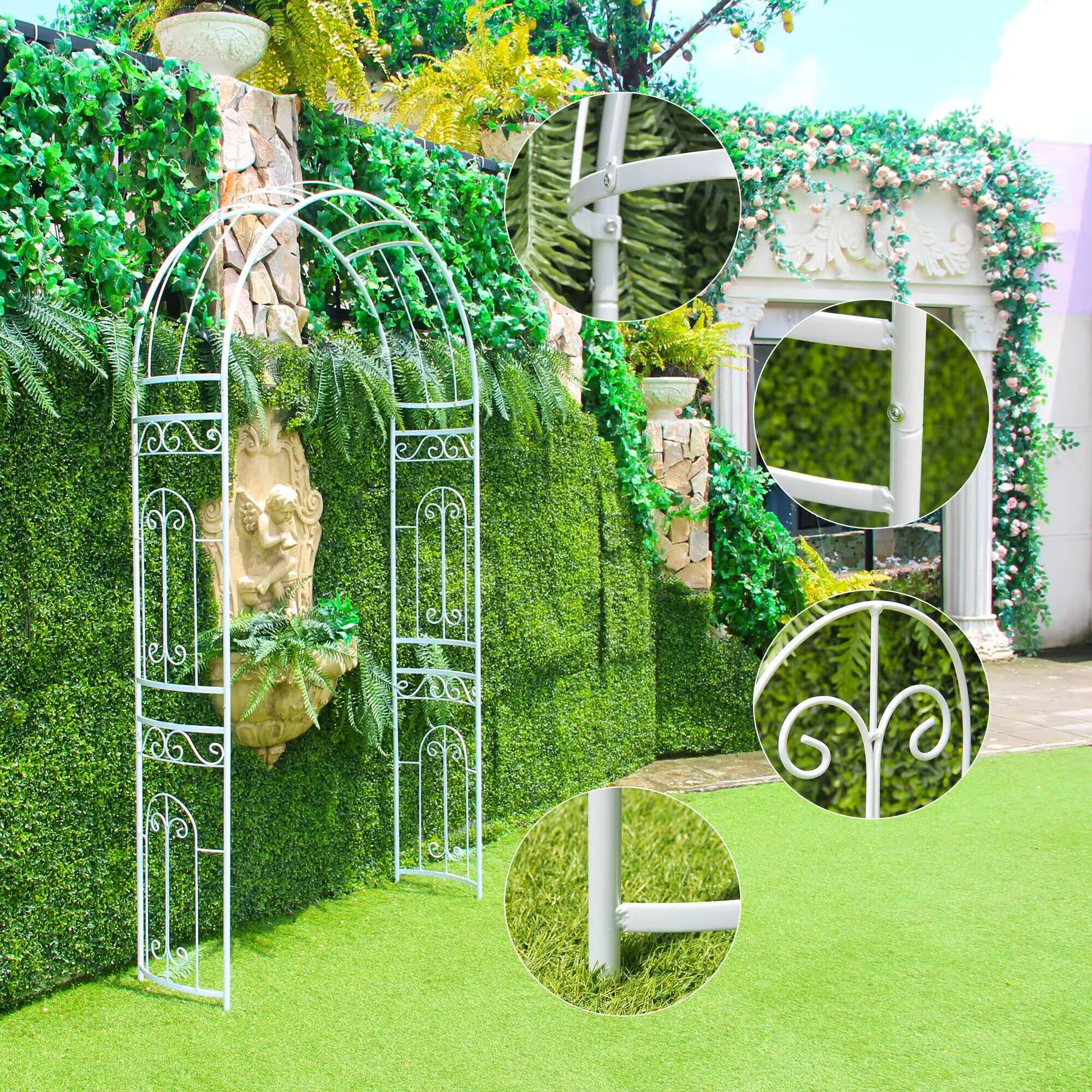 Weiß Rosenlaubengarten 242 x 114 x 35,5 cm Weißes Hochzeitsbogen Gartenbogen Metallbogen mit Eleganter Kurve für Kletterpflanzen, Rosen, Reben, Rasen, Garten, Patio, Outdoor-Zeremonie