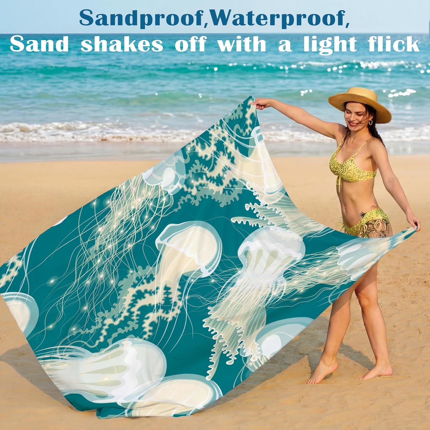 Beach Blanket Waterproof Sandproof 78''X81''/10'X9' Oversized Big Blanket image 5