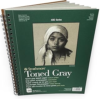 Strathmore 400 Toned 118gsm Paper Spiral Bound Sketchpad, Fine Grain, 9 x 12 in, 50 Sheets, Ideal for Professionals & Students