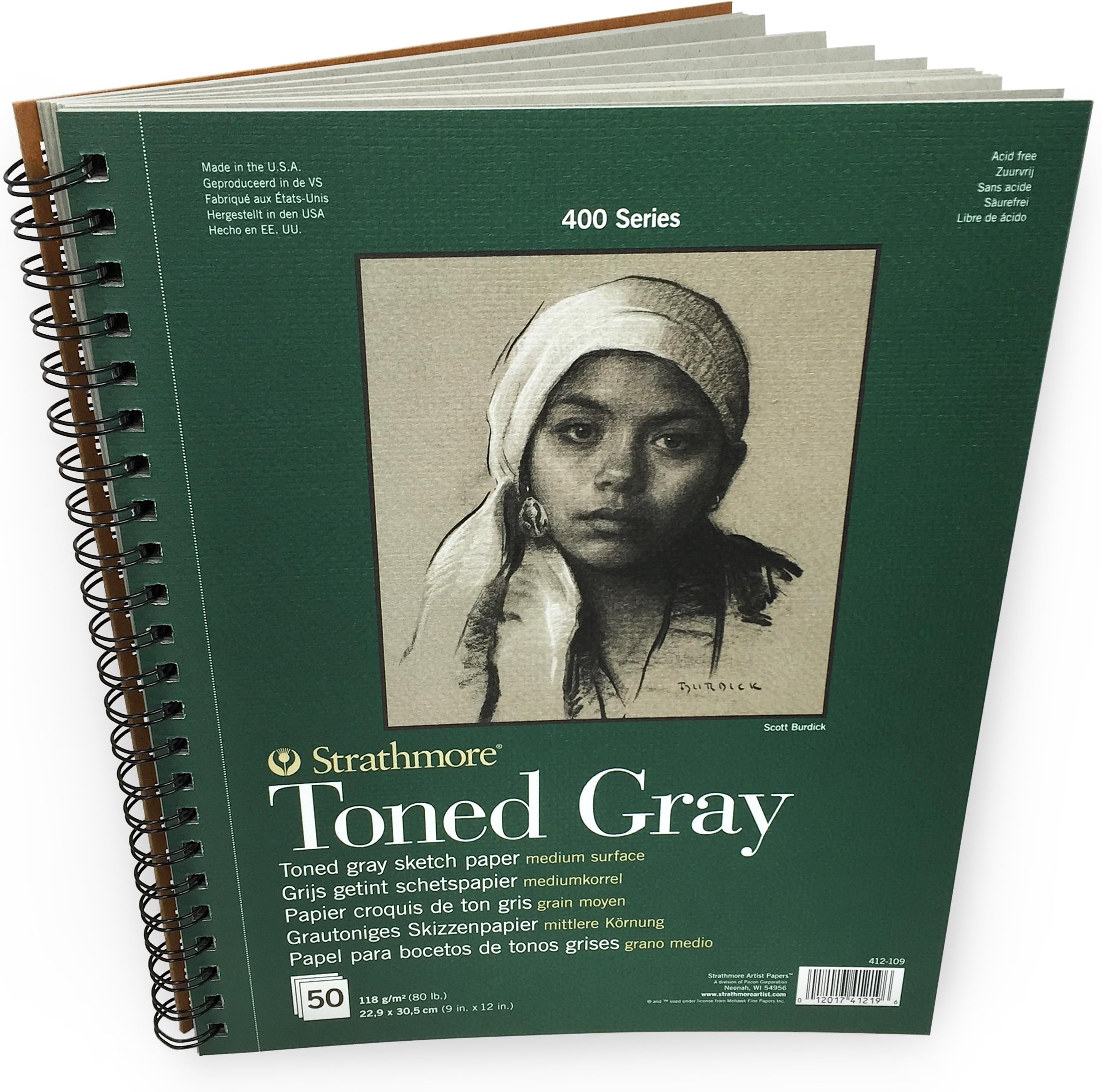 Strathmore 50-Sheets 400 Series Sketch Toned Wire Bound Paper Pad, 9-Inch x 12-Inch Size, Gray