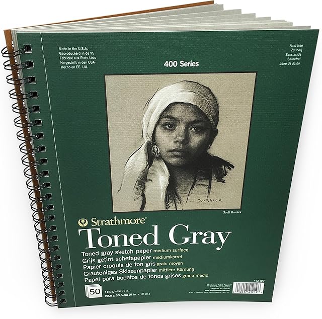 Strathmore 400 Toned 118gsm Paper Spiral Bound Sketchpad, Fine Grain, 9 x 12 in, 50 Sheets, Ideal for Professionals & Students