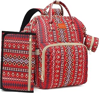 Western Boho Diaper Bag Backpack with Changing Pad Pacifier Case, Baby Bag for Boy Girl Toddler - 35L Large, Stylish Travel Diaper Bag for Mom - Baby Shower Gifts-Burgendy