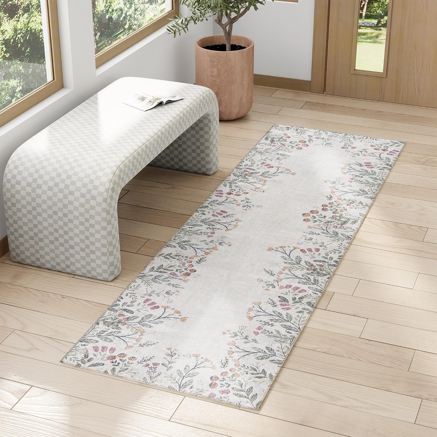 Gertmenian Machine Washable Indoor Area Rug - 2x8 Runner, Easy Cleaning & Non-Shedding, Ideal for High Traffic Areas in Living Room, Bedroom, Entryway, Floral, Harley Ivory, 29340