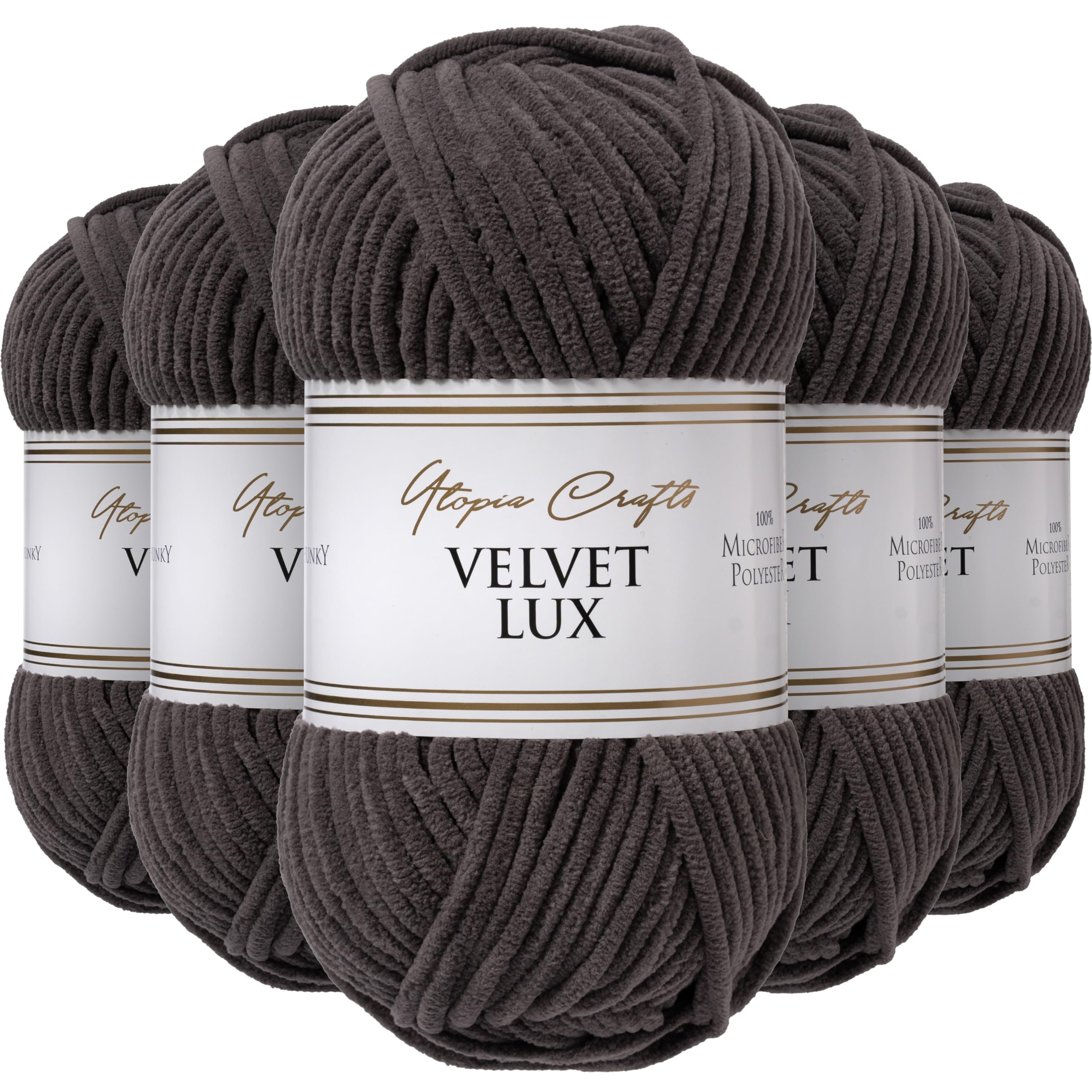 Utopia Crafts Velvet Lux Chenille Super Soft Chunky Yarn for Knitting and Crochet 5X 100g (Charcoal)