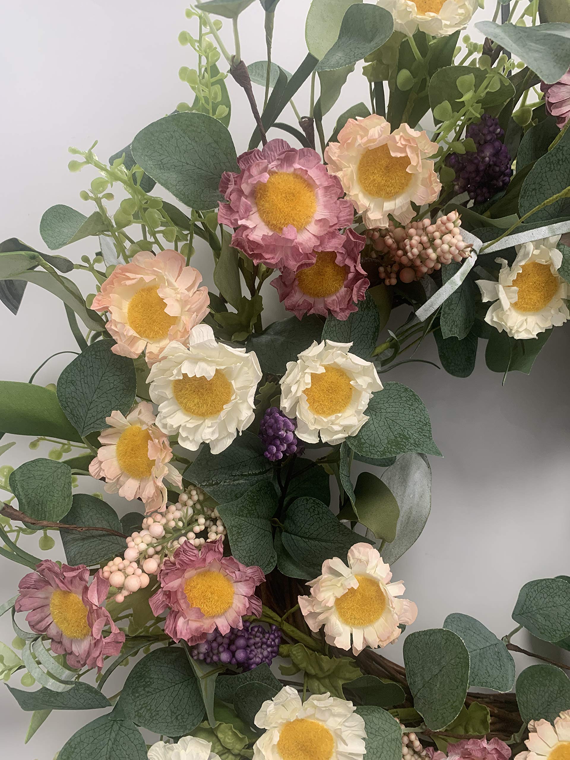 Amazon.co.jp: 24インチ 人工 カラフル デイジー リース 春 フロント