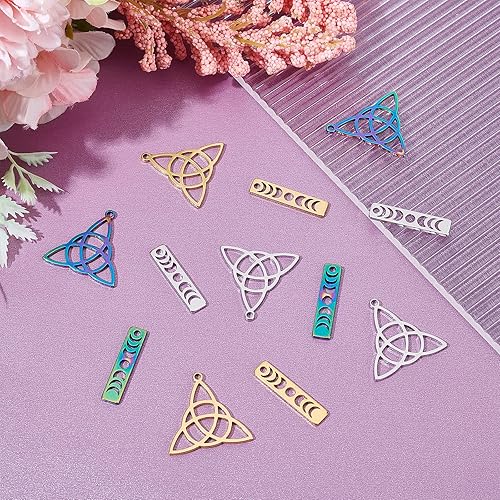 Miniatura 5 de DICOSMETIC Abalorio de barra de fase lunar de acero inoxidable, corte láser, fase de la luna, astronomía lunar, dije lunar para hacer pulseras,