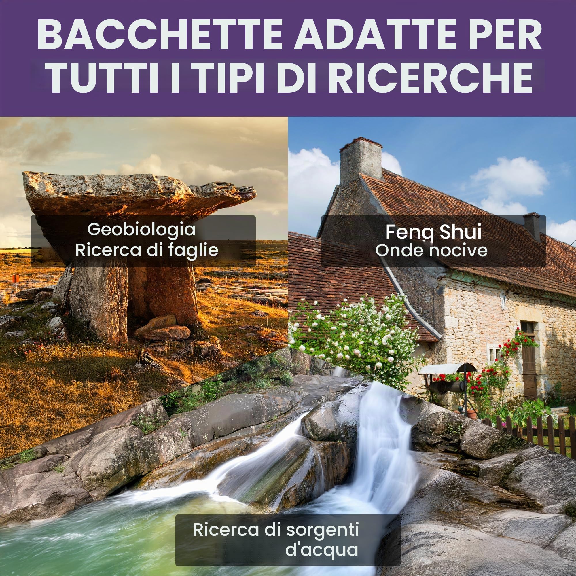 Bacchette Rabdomante Professionali in Ottone Modello PREMIUM | Bacchette Radioestesia con impugnatura in rame per Geobiologia, Ricerca di fonti d'Acqua e d'Oggetti