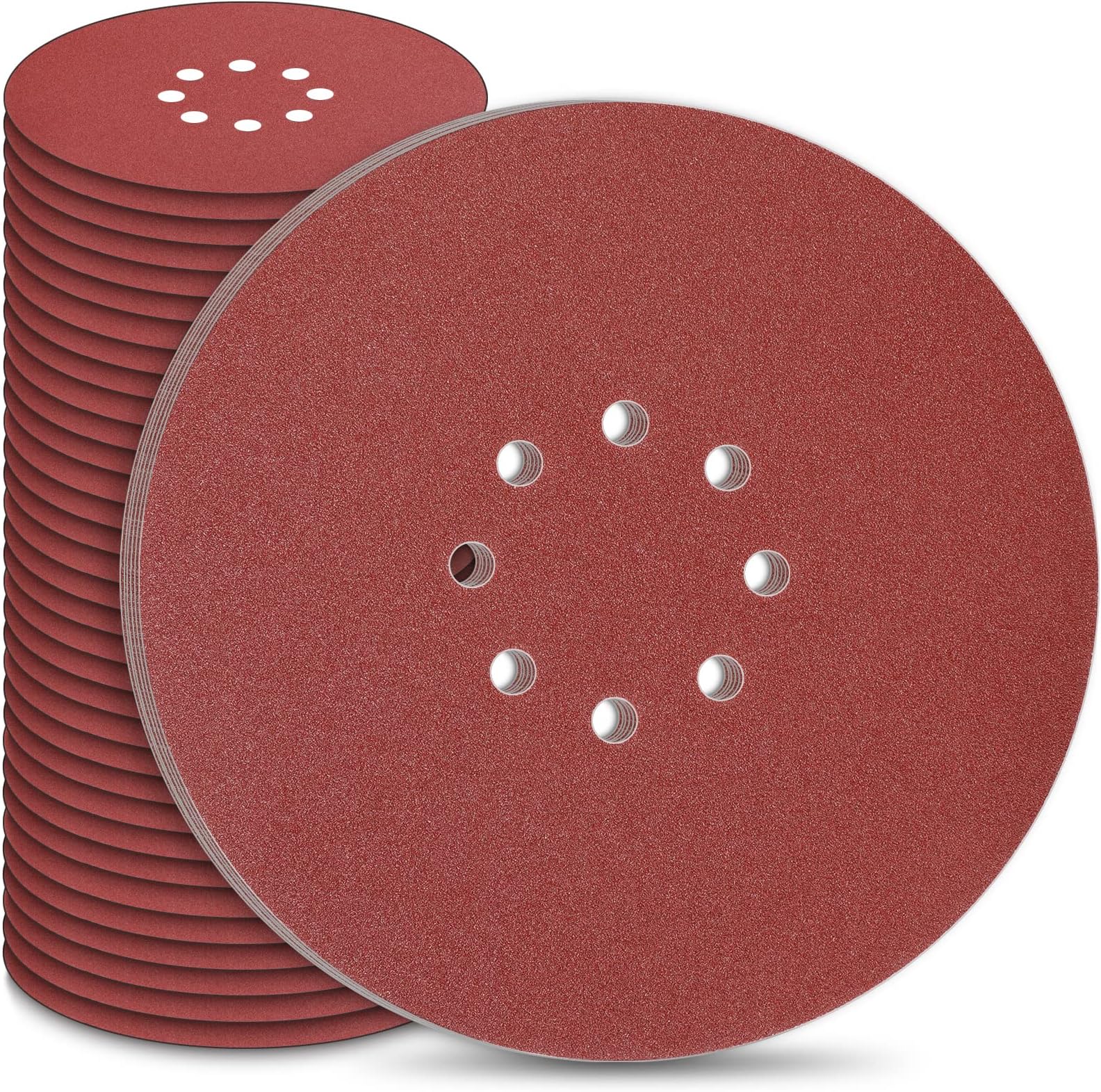 STEBRUAM 225mm Sanding Discs 50 Count, 9 Inch 8-Hole Hook and Loop Orbital Drywall Sander Sanding Pads Mixed Grit 40 60 80 120 240