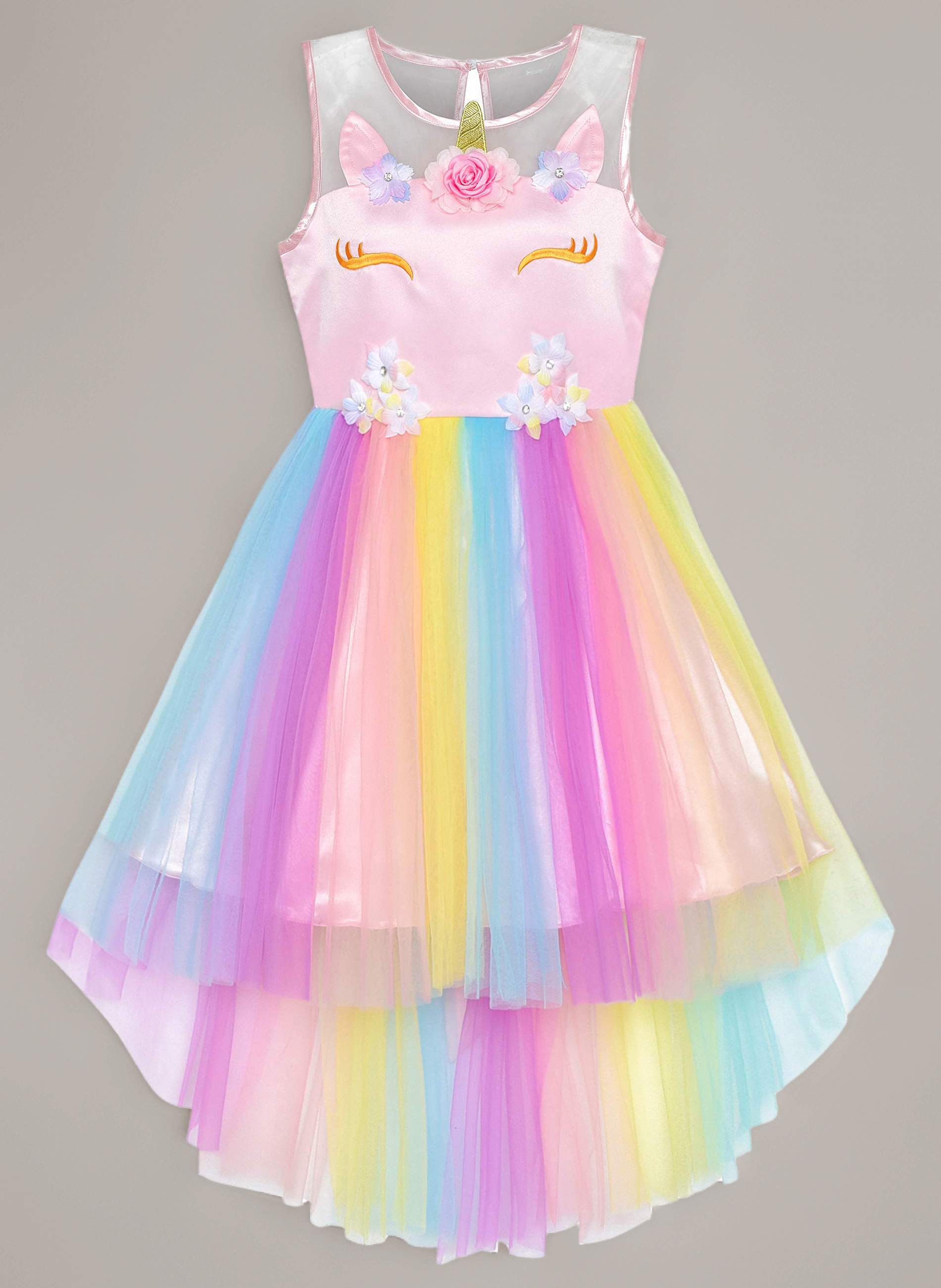 Flower Girls Dress Unicorn Rainbow Pageant Princess Party Age 4-10 Years
