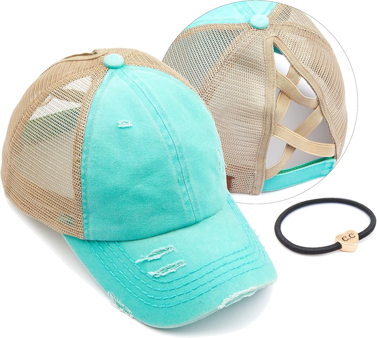 Ponycap Messy High Bun Ponytail Adjustable Glitter Mesh Trucker Baseball Cap