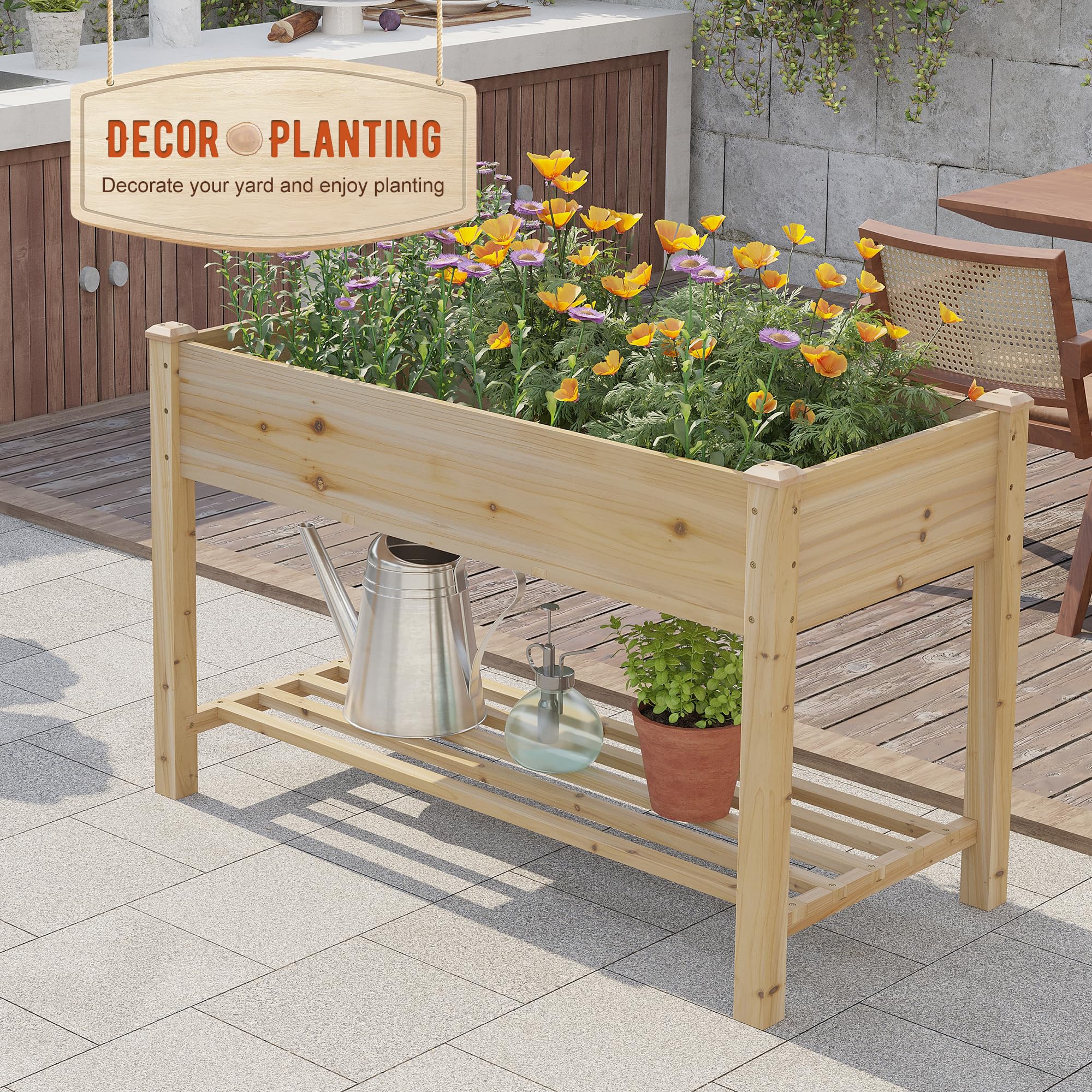 Amazon.com : GHWIE Raised Garden Bed with Shelf,Elevated Wooden