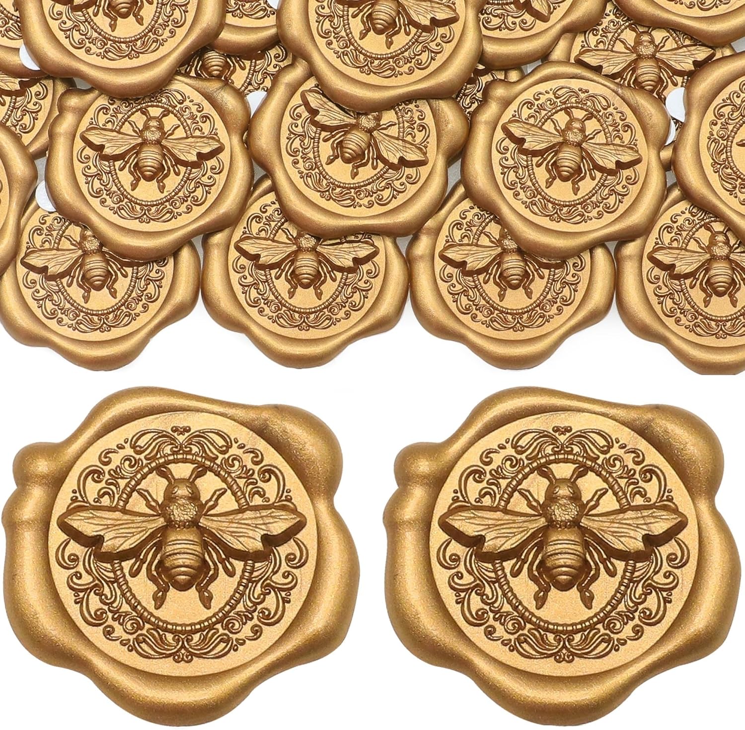 SWANGSA 100 Pcs 3D Embossed Bee Wax Seal Stickers, Antique Gold Self Adhesive Wax Seal Stickers for Wedding Party Invitations, Envelopes, Greeting Cards, Gift Wrappings