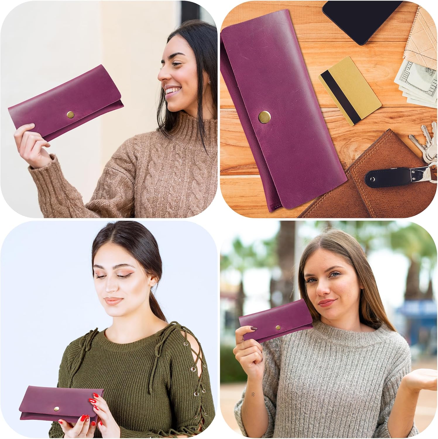 HIFA Leather Wallet Women, Purses for Women - Soft Touch Rustic Leather, Retro Style, 4 Card Pockets with Cash Slot, Compact Convenience and Ideal Gift - Wallets for Women, Womens Wallet, Purple