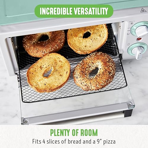 Miniatura 6 de GreenLife Horno tostador de encimera freidora de aire de acero inoxidable, cerámica saludable antiadherente, sin PFAS y PFOA, bandeja y cesta,