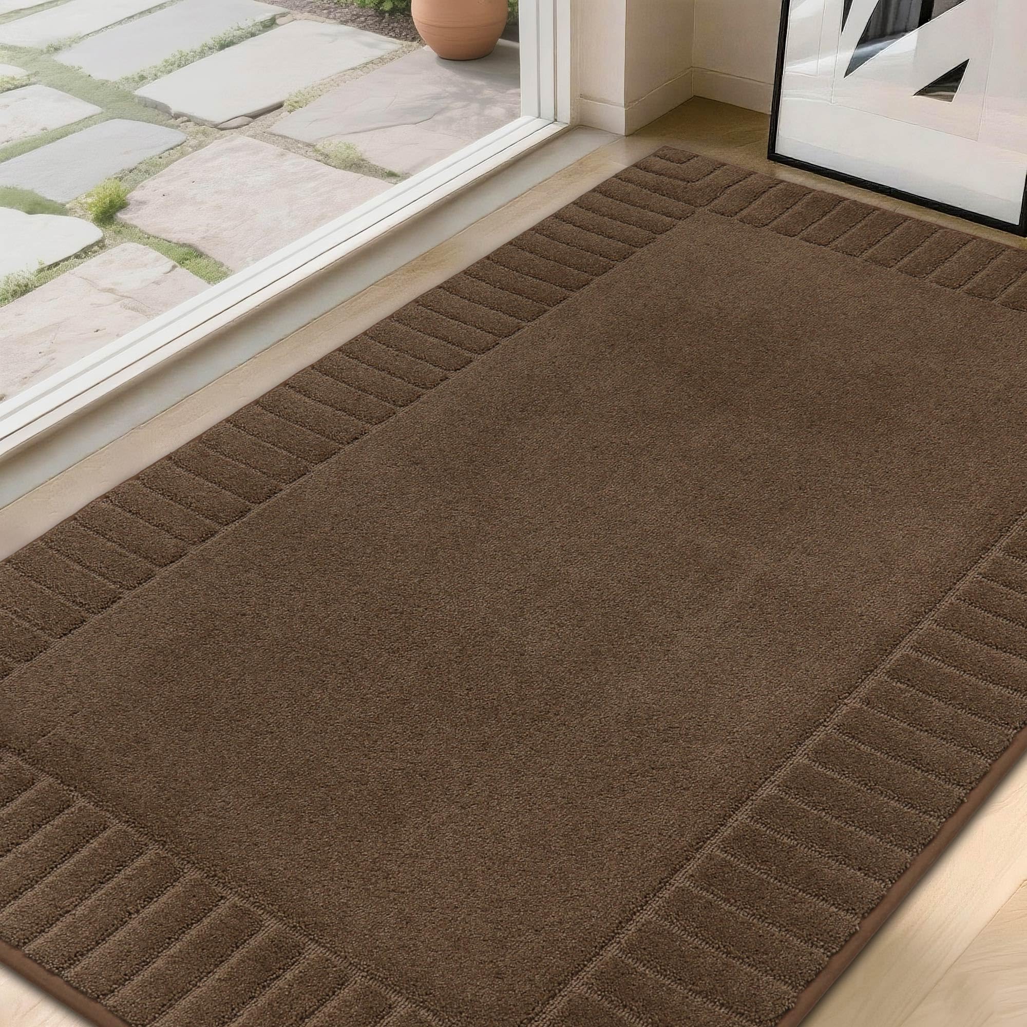BEQHAUSE Door Matts Indoor, 90x150cm Dirt Trapper Door Mats Non-Slip, Brown