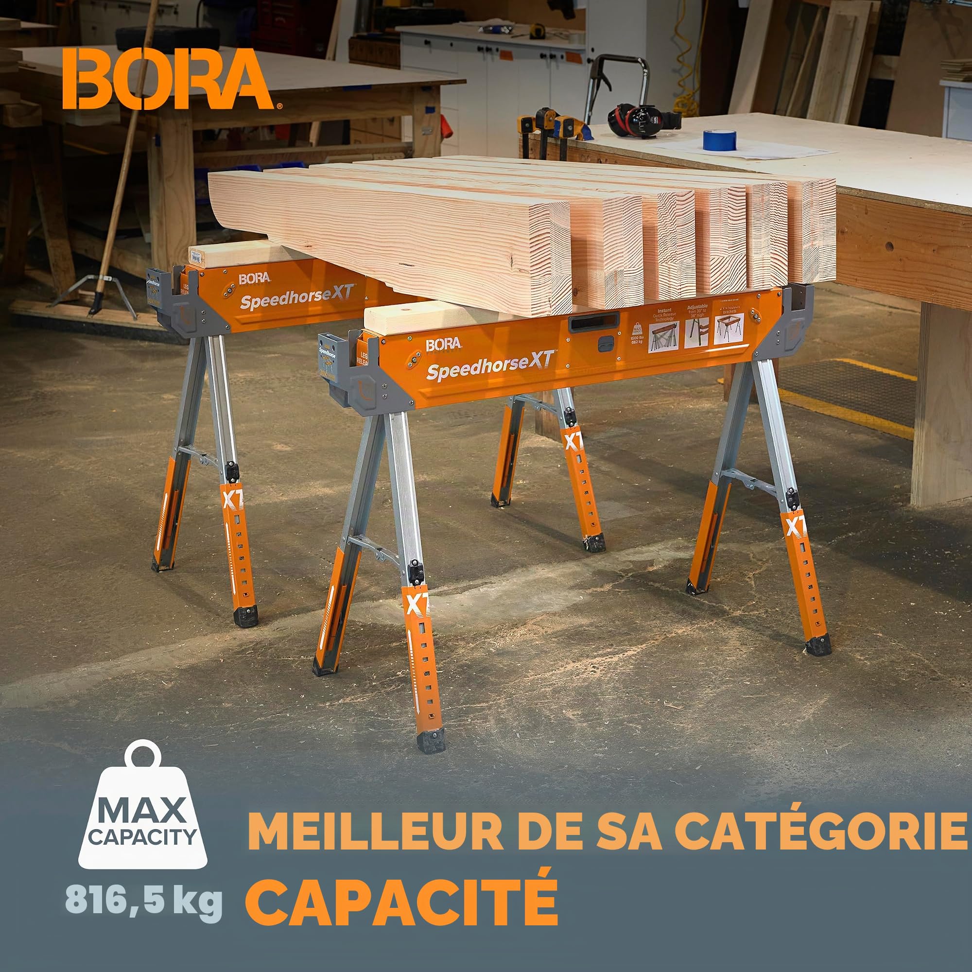 BORA Poramate Speedhorse XT Chevalet de sciage réglable en hauteur 680 kg Capacité 680 kg