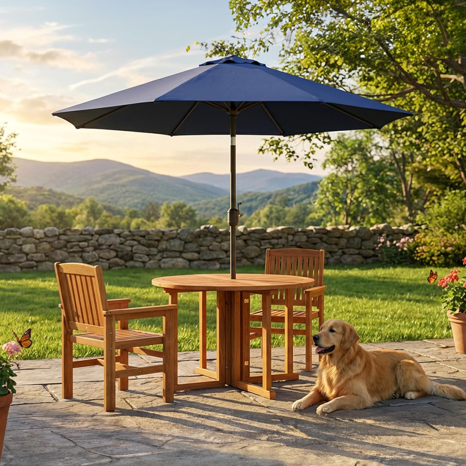 Sunnydaze Malaysian Wood Folding Patio Table - Space-Saving Gateleg Table with Umbrella Hole for Outdoor Dining & Gatherings - Teak Oil Finish