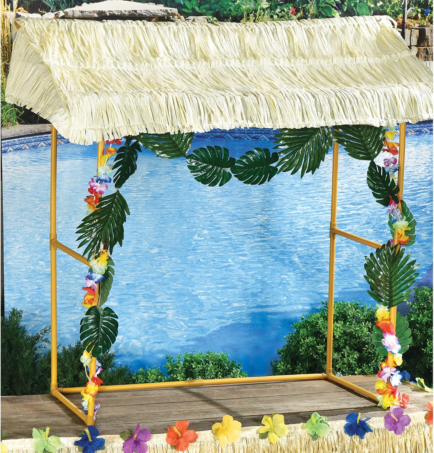 Amscan Tiki Bar Hut, Includes Reusable Tiki Bar Hut and Decorative Hibiscus Garlands