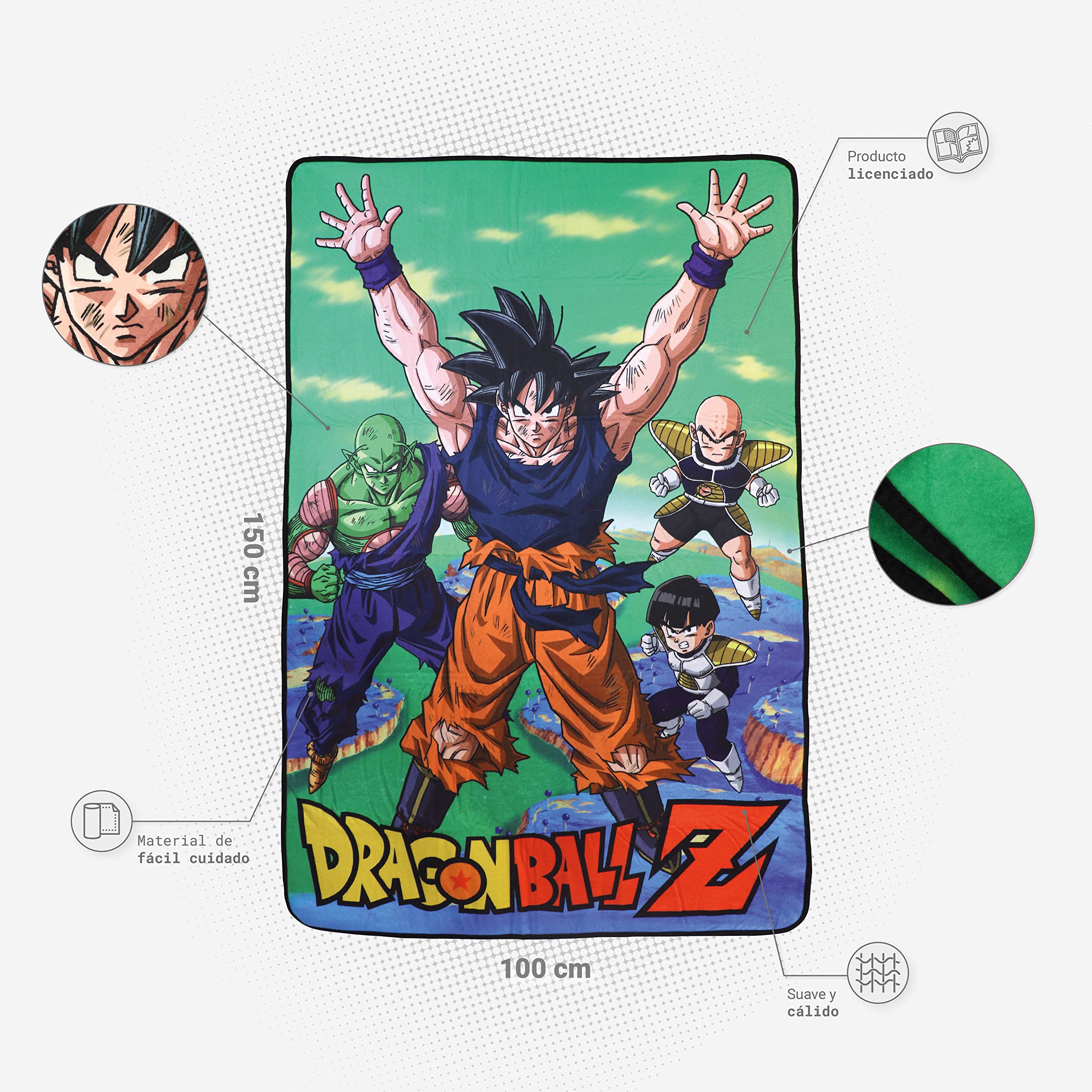 SD TOYS - Coperta in Pile Verde Dragon Ball Z, 100 x 150 cm